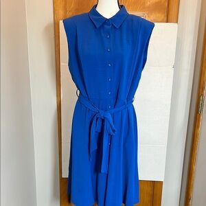 Calvin Klein Blue Collared Sleeveless Button Down Dress Women's A Line Size 14